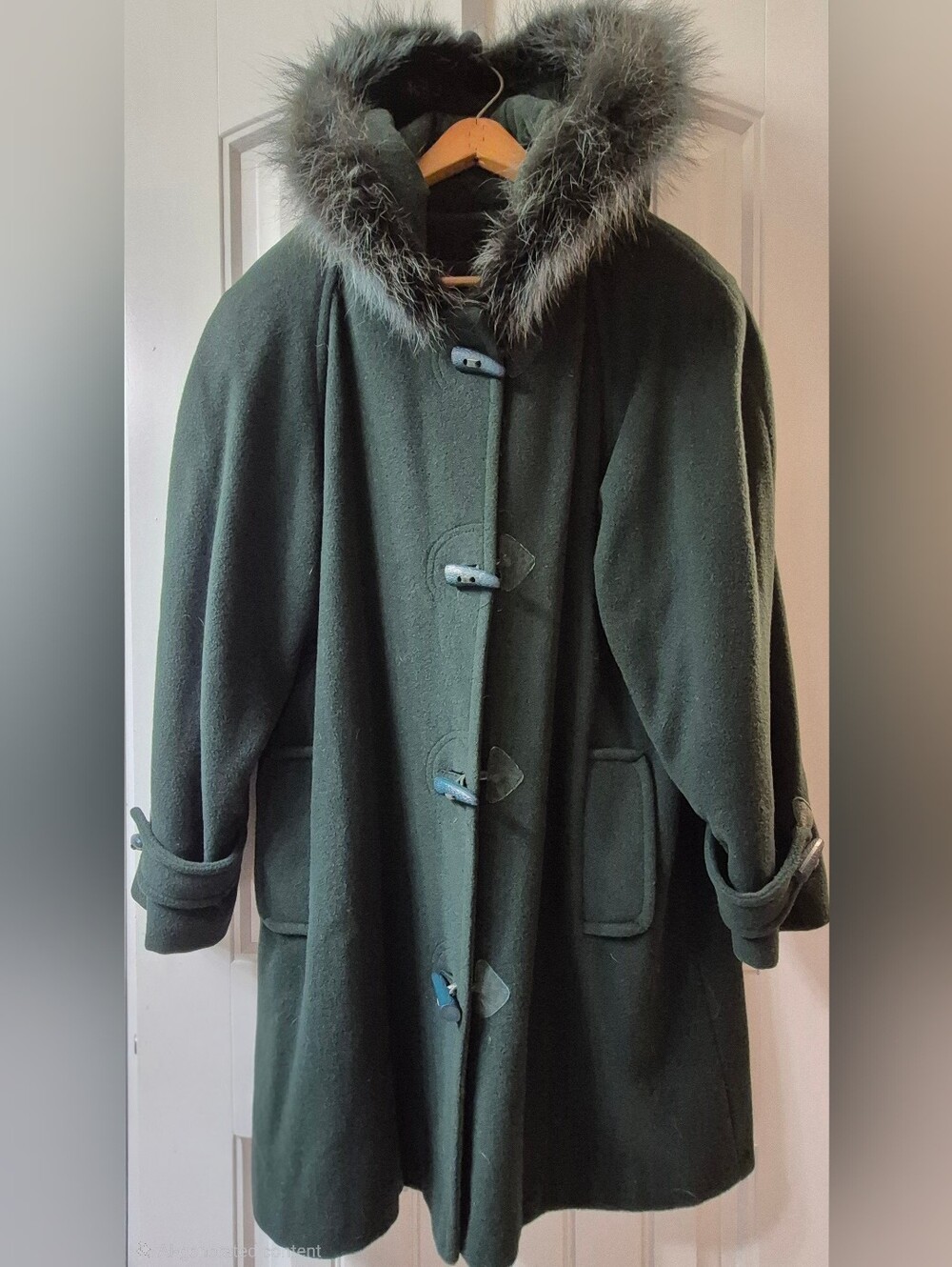 Womens Vintage Trilogi Wool Coat Genuine Raccoon Fur Trim Size Large